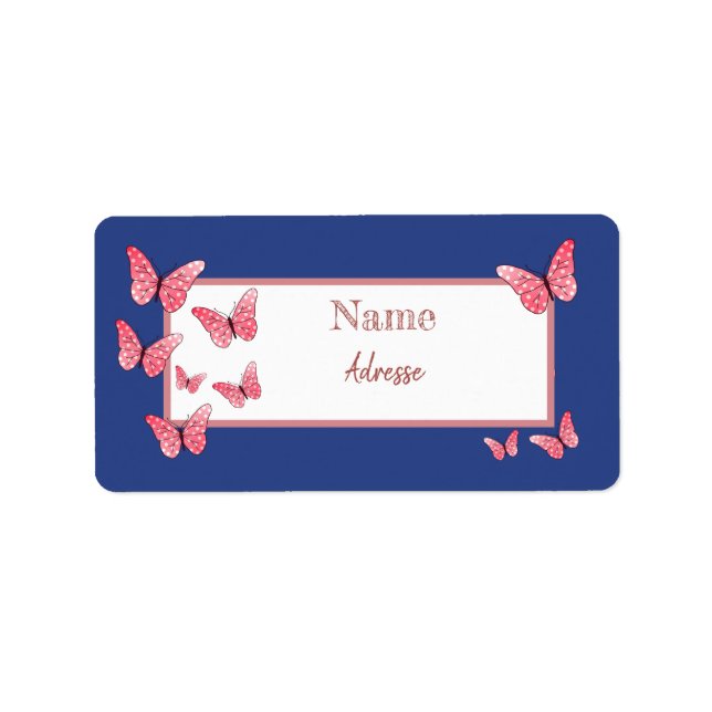 Rosa Schmetterlinge Adressaufkleber Label (Front)