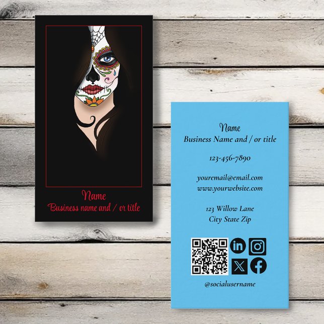 Rosa Sugar Skull Portrait Business Card (Creator Uploaded)