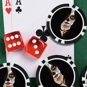 Rosa Sugar Skull Portrait Poker Chips