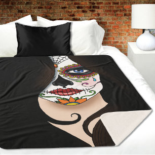 Rosa Sugar Skull Portrait Sherpa Blanket
