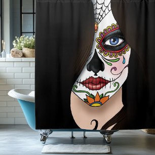 Rosa Sugar Skull Portrait Shower Curtain