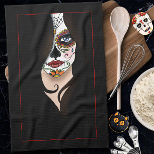 Rosa Sugar Skull Portrait Tea Towel