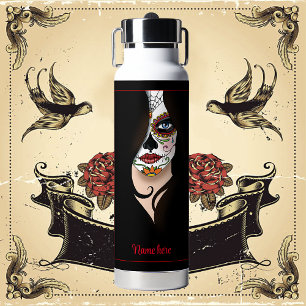 Rosa Sugar Skull Portrait Water Bottle