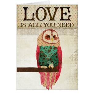 Rosa Vintage Owl  Love Is All You Need Card