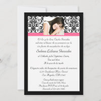 Rosa y negro del damasco de Quinceanera Fushcia