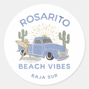 Rosarito Mexico Beach Vibes vintage Classic Round Sticker