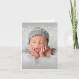 Rosary Cross Monogram Scripted Photo Religious Thank You Card