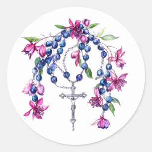 Rosary Cross Pray Jesus Modern Religious Christian Classic Round Sticker