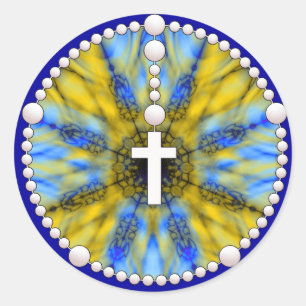 Rosary Dream Catcher Yellow & Blue Classic Round Sticker