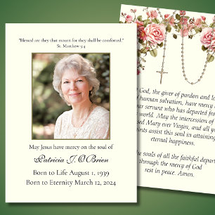 Rosary Funeral Memorial Prayer Holy Card