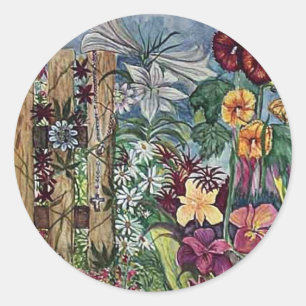 Rosary Prayer Garden Watercolor Classic Round Sticker