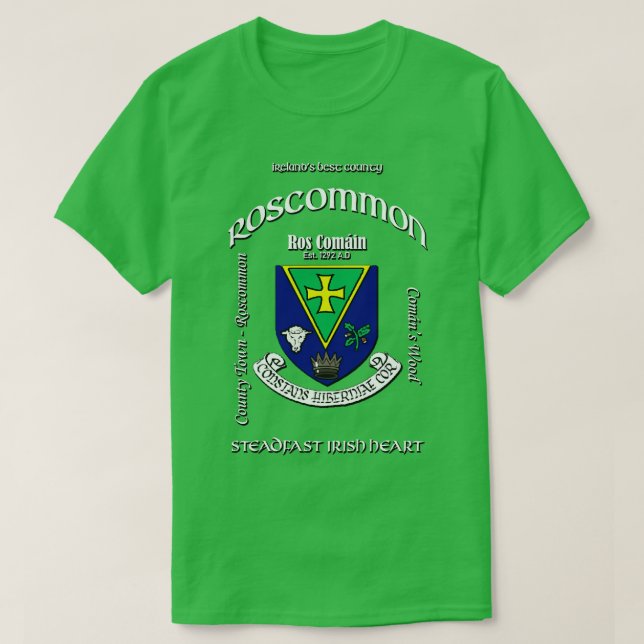 Roscommon Ireland Irish Crest Coat of Arms T-Shirt (Design Front)