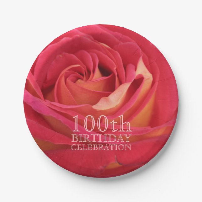 Rose 100th Birthday Party Paper Plates -2- (Front)