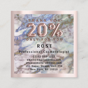 Rose 20% Off Discount Logo Hair Blue Pink Marble Appointment Card