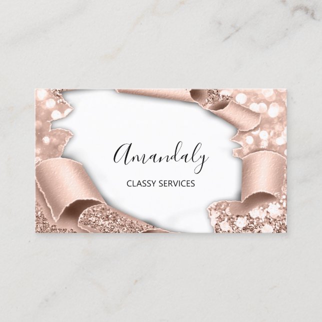 Rose 3D Effect  Framed Elegant Makeup Copper Business Card (Front)