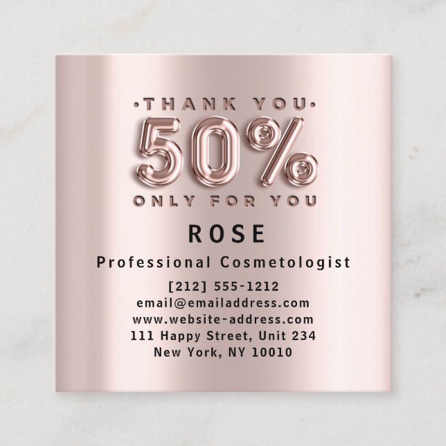 Rose 50% Off Discount Logo Hair Gold Pink Metallic Appointment Card (Front)