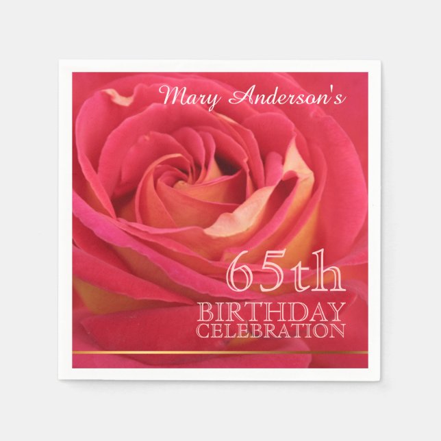 Rose 65th Birthday Celebration Paper Napkins -2- (Front)