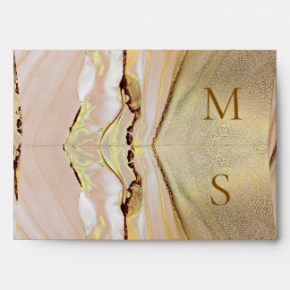Rose Alcohol Ink Gold Elegant Monogram Envelope