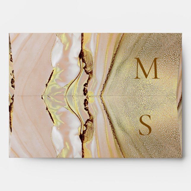 Rose Alcohol Ink Gold Elegant Monogram Envelope (Back (Top Flap))