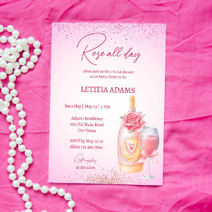 Rose all day bridal shower brunch pink invitation