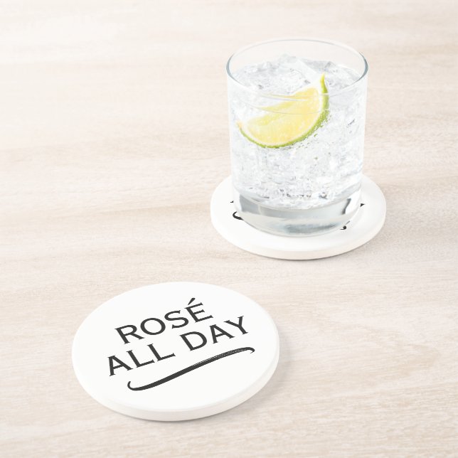Rosé all day cool round sandstone drink coaster (Side)