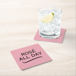 Rosé all day elegant drink coasters with quote