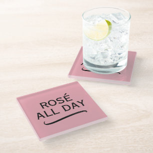 Rosé all day elegant glass drink coaster quote