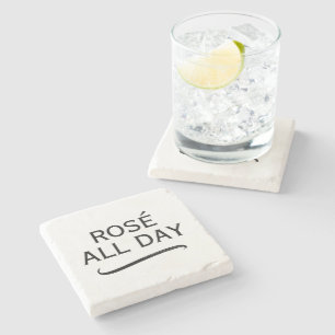 Rosé all day marble stone drink coaster with quote