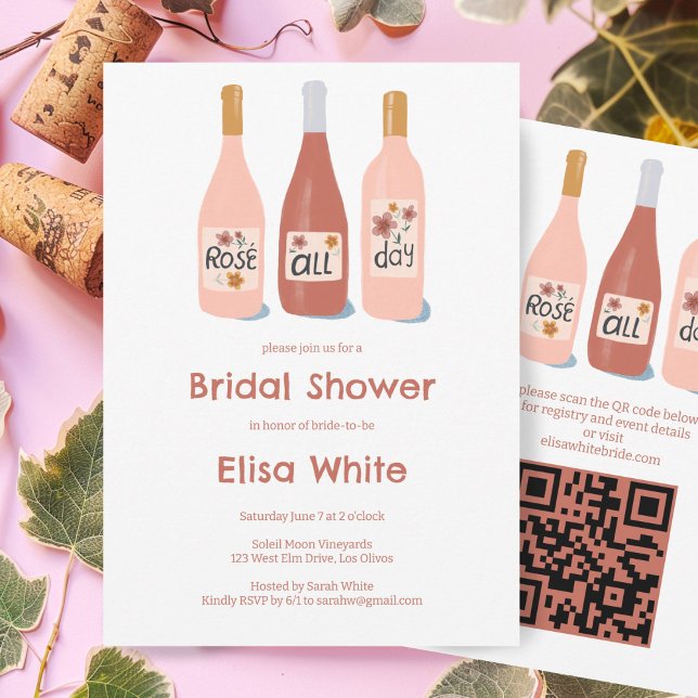 Rosé All Day Wine Bridal Shower Custom QR Code Invitation (Rosé All Day Wine Bridal Shower Custom QR Code Invitation Bachelorette Winery Hen Party Birthday)