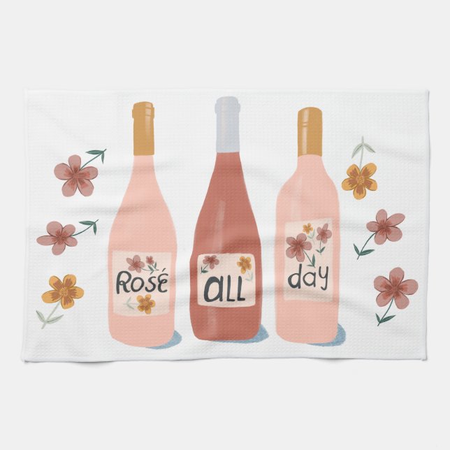Rose all day wine lovers kitchen towel (Horizontal)