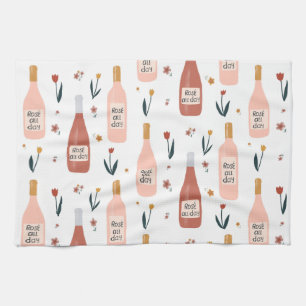 Rose ALL day wine lovers pattern Tea Towel