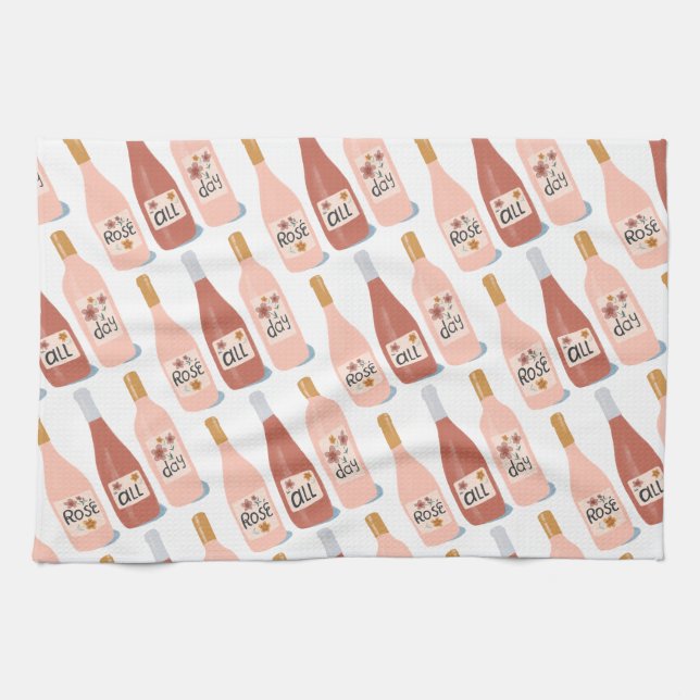 Rose ALL day wine lovers pattern Tea Towel (Horizontal)