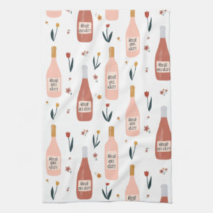 Rose ALL day wine lovers pattern Tea Towel