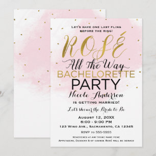 Rosé All the Way Bachelorette Party Pink & Gold Invitation