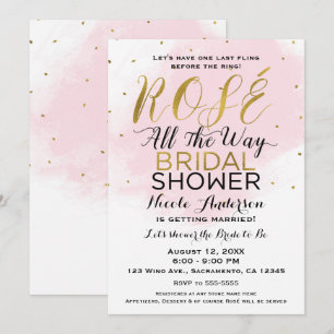 Rosé All the Way BRIDAL SHOWER Wine Pink & Gold Invitation