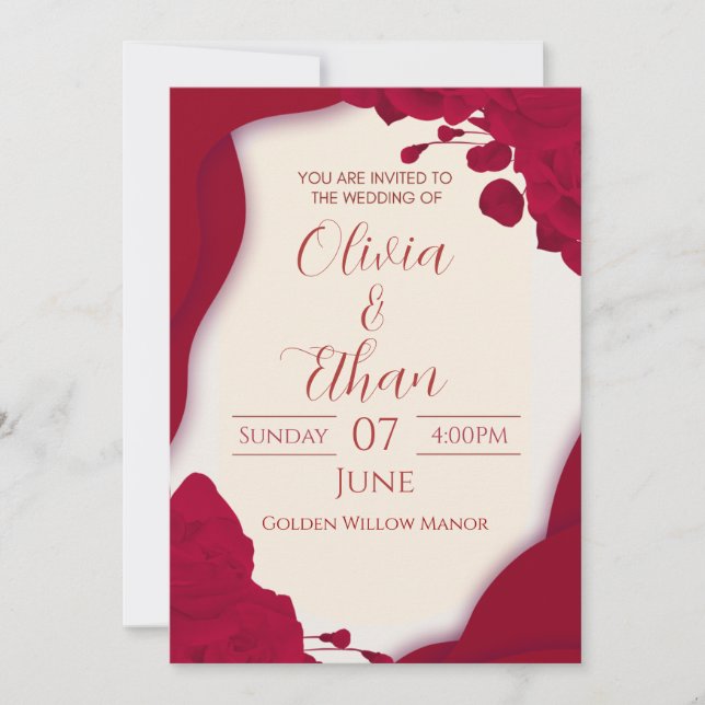 Rosé Amour Invitation - Red Floral Invitation (Front)