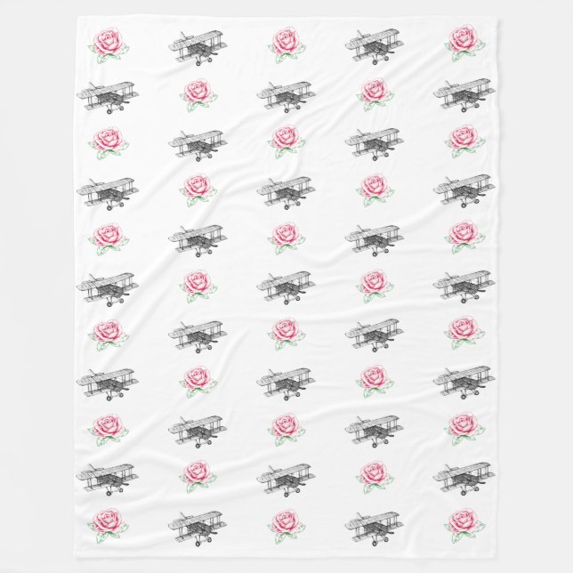 Rose and Aeroplane Fleece Blanket (Front)
