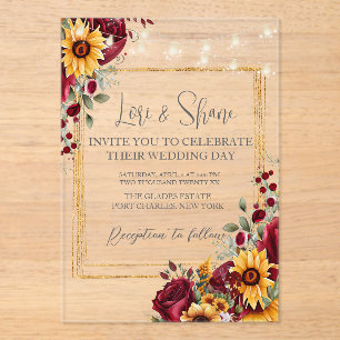 Rose and Aster Wedding Acrylic Invitations