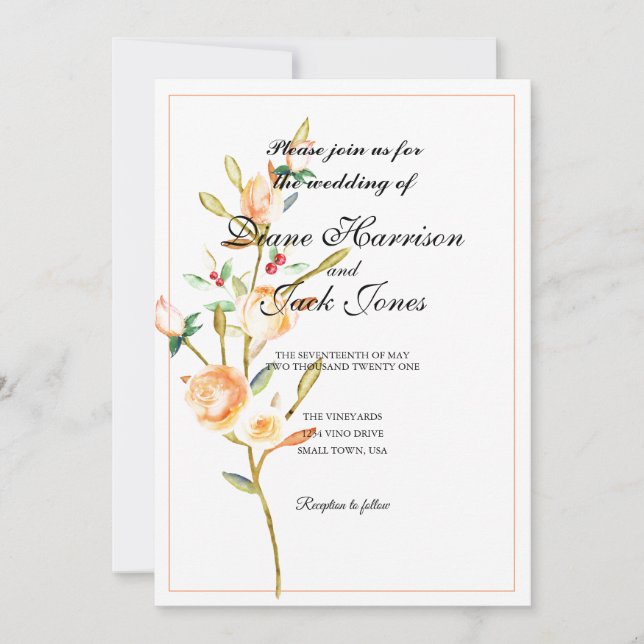 Rose and Berry Watercolor Stems Invitation (Front)