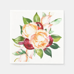 Rose and Berry Watercolor Stems Napkin