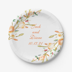 Rose and Berry Watercolor Stems Paper Plate