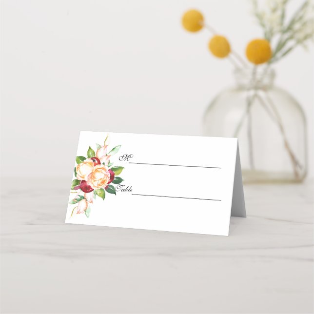 Rose and Berry Watercolor Stems Place Card (Front)
