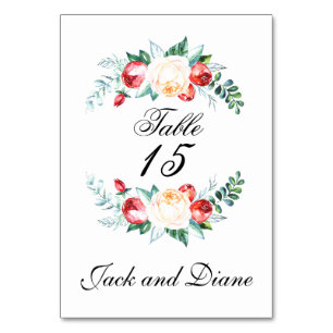 Rose and Berry Watercolor Stems Table Number