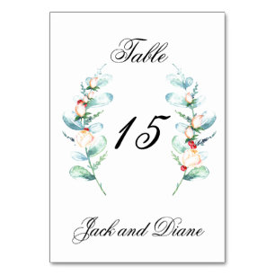 Rose and Berry Watercolor Stems Table Number
