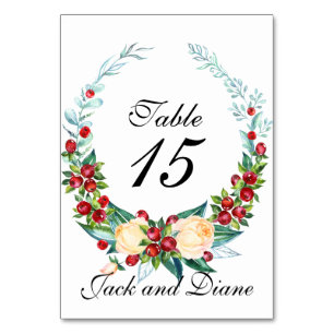Rose and Berry Watercolor Stems Table Number