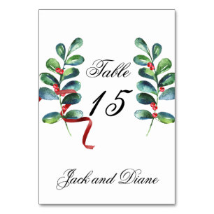 Rose and Berry Watercolor Stems Table Number