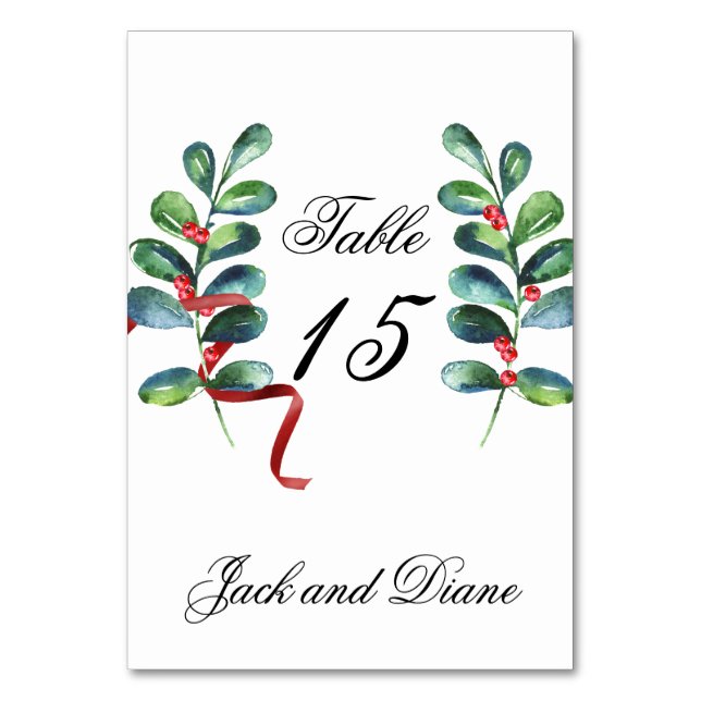 Rose and Berry Watercolor Stems Table Number (Front)