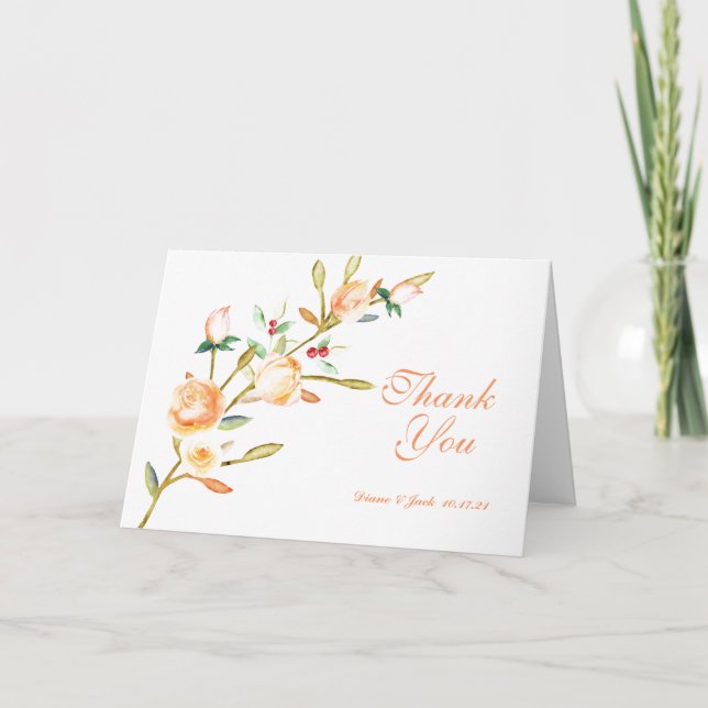 Rose and Berry Watercolor Stems Thank You Card (Front)