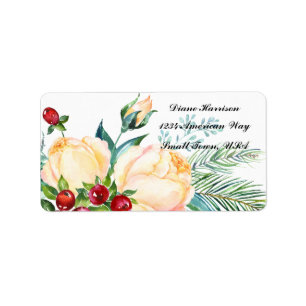 Rose and Berry Watercolor Stems Wedding Label