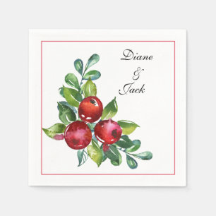 Rose and Berry Watercolor Stems Wedding Napkin